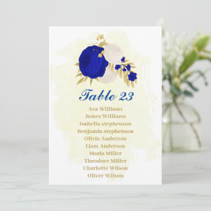 royal blue & white flowers gold seating chart card