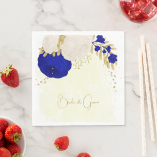  royal blue & white flowers gold wedding napkins