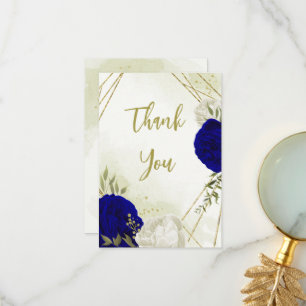 royal blue white flowers green leaves thank you card
