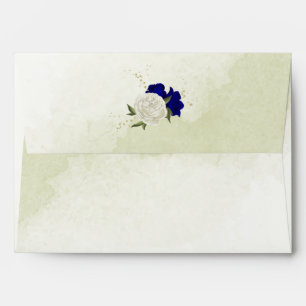 royal blue white flowers green leaves wedding envelope
