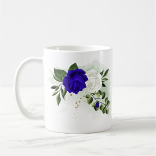 royal blue & white flowers greenery coffee mug