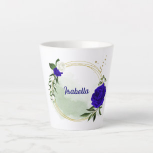 royal blue & white flowers greenery latte mug