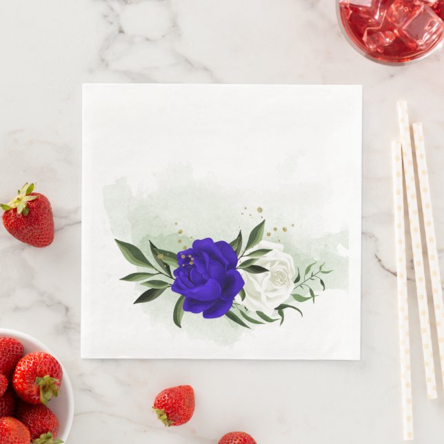 royal blue & white flowers greenery napkin (Insitu)