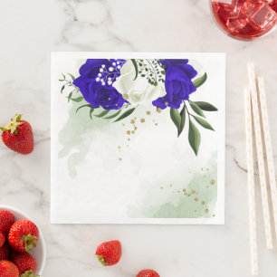 royal blue & white flowers greenery napkin