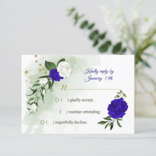 royal blue & white flowers greenery  RSVP card