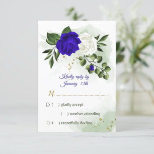 royal blue & white flowers greenery RSVP card