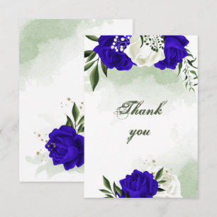 royal blue & white flowers greenery thank you card