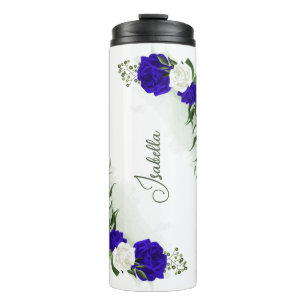 royal blue & white flowers greenery thermal tumbler