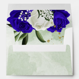royal blue & white flowers greenery wedding envelope