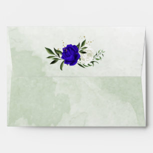 royal blue & white flowers greenery wedding envelope