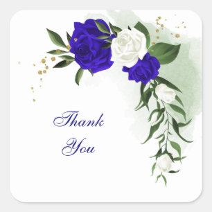 royal blue & white flowers greenery wedding square sticker
