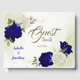 royal blue white flowers  guest book