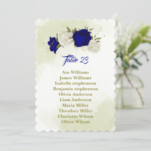 royal blue white flowers seating chart card