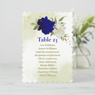 royal blue white flowers seating chart card