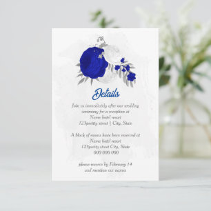 royal blue &white flowers silver botanical wedding enclosure card