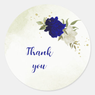 royal blue white flowers wedding classic round sticker
