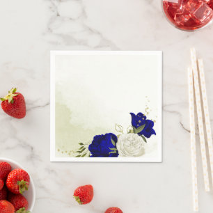 royal blue white flowers wedding napkin
