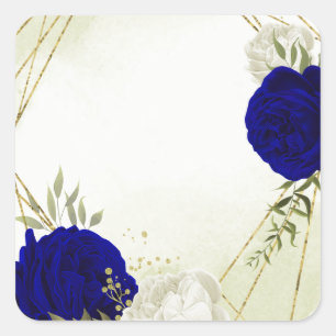 royal blue white flowers wedding square sticker