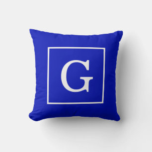 Royal Blue White Framed Initial Monogram Cushion
