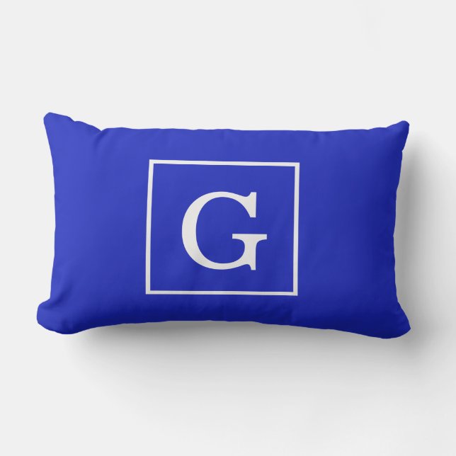 Royal Blue White Framed Initial Monogram Outdoor Cushion (Front)