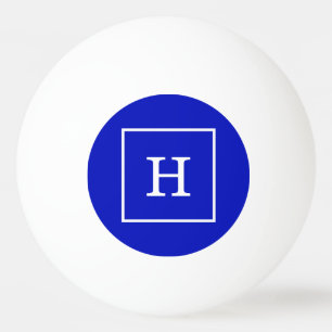 Royal Blue White Framed Initial Monogram Ping Pong Ball