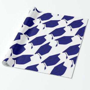 ROYAL BLUE & WHITE GRADUATION WRAPPING PAPER
