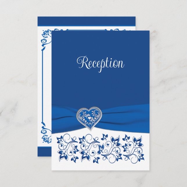 Royal Blue, White Heart of Love Reception Card (Front/Back)
