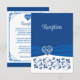 Royal Blue, White Heart of Love Reception Card