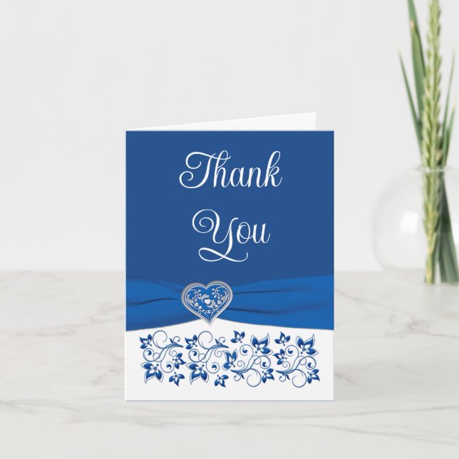 Royal Blue, White Heart of Love Thank You Card (Front)