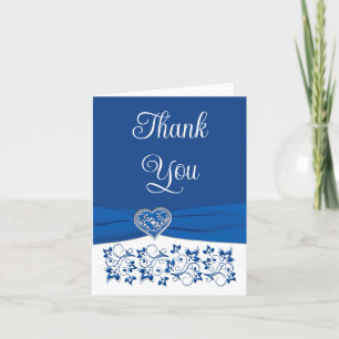 Royal Blue, White Heart of Love Thank You Card