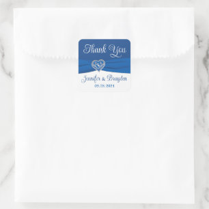 Royal Blue, White Heart of Love Wedding Favour Square Sticker