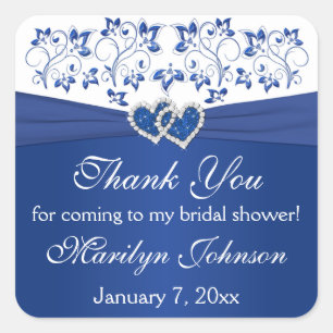 Royal Blue White Joined Hearts Bridal Shower Favou Square Sticker