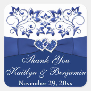 Royal Blue, White Joined Hearts Favour Sticker