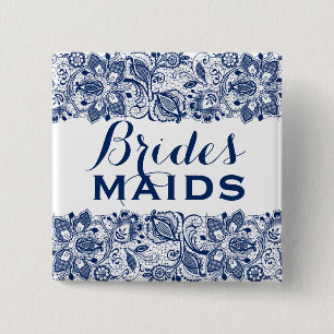 Royal Blue & White Lace Bridesmaids Button 2