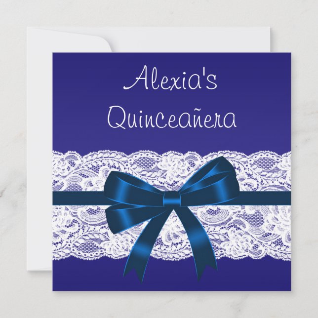 Royal Blue White Lace Quinceanera Invitation (Front)