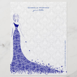 Royal Blue & White Lace Wedding Dress Floral Lace Letterhead Design