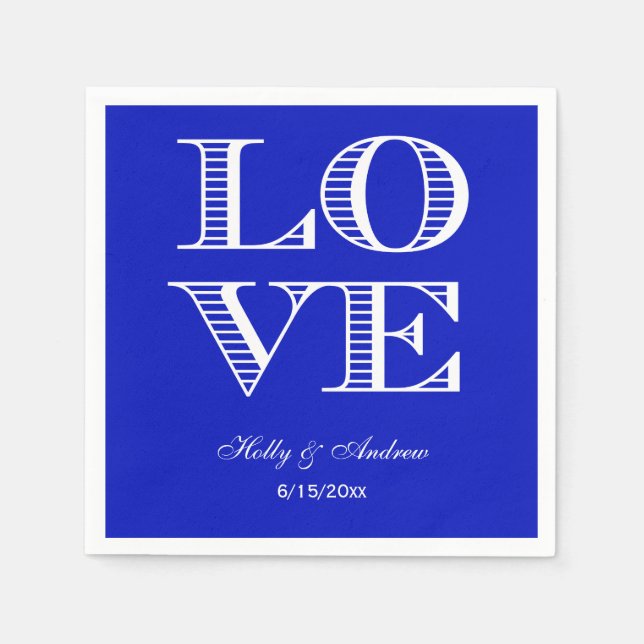 Royal Blue, White LOVE Napkins (Front)