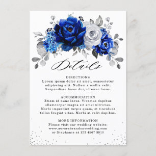 Royal Blue White Metallic Silver Floral Details Enclosure Card