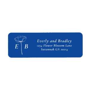 Royal Blue White Monogram Floral Accent Address