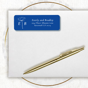 Royal Blue White Monogram Floral Accent Address