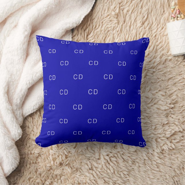 Royal blue white monogram initials pattern cushion (Blanket)