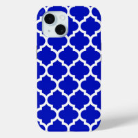 Royal Blue White Moroccan Quatrefoil Pattern #5