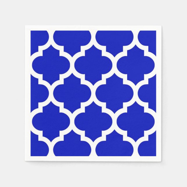 Royal Blue White Moroccan Quatrefoil Pattern #5 Napkin (Front)
