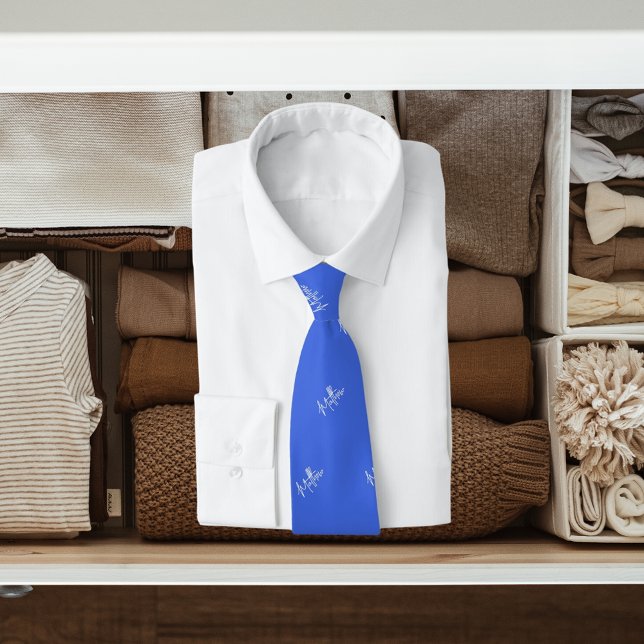 Royal blue white name pattern modern script tie (Creator Uploaded)