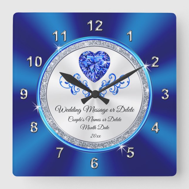 Royal Blue, White Personalised Clock Wedding Gift (Front)