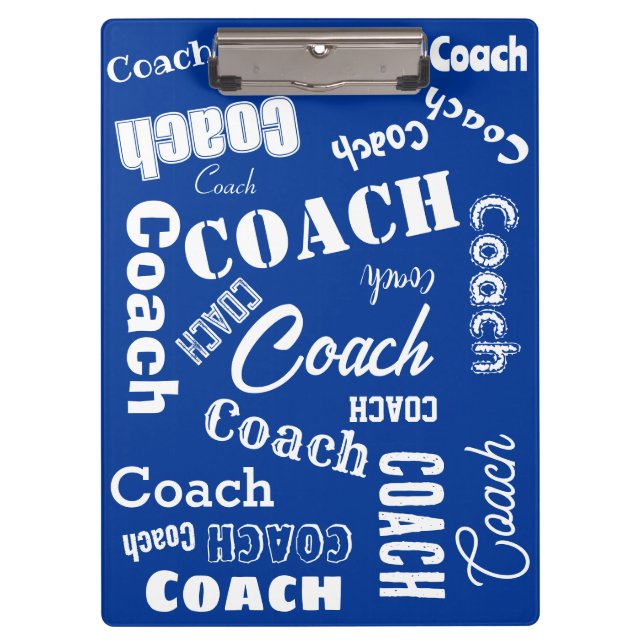 Royal Blue White Personalised Coach Gift Name Art Clipboard (Front)