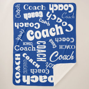 Royal Blue White Personalised Coach Gift Name Art Sherpa Blanket