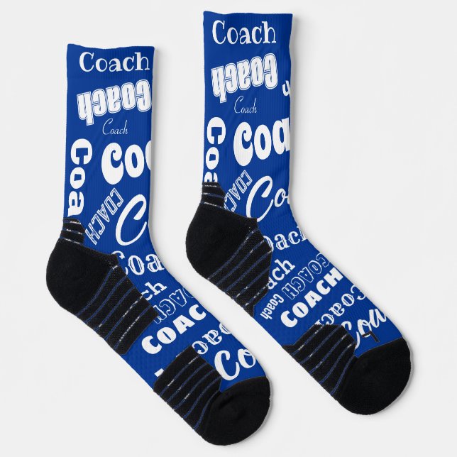 Royal Blue White Personalised Coach Gift Name Art Socks (Right)