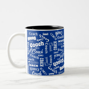 Royal Blue White Personalised Coach Gift Name Art Two-Tone Coffee Mug