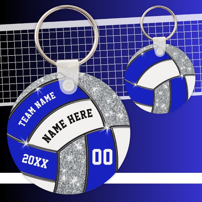 Royal Blue White Personalised Volleyball Keychains (Creator Uploaded)